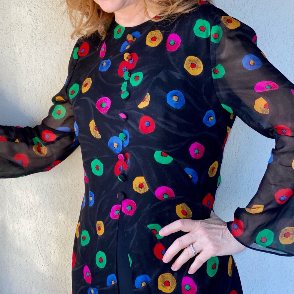 Akris Dress Silk Printed Layer Buttons Over Black-DESIGNER DEAL ⭐️ - Picture 2 of 12